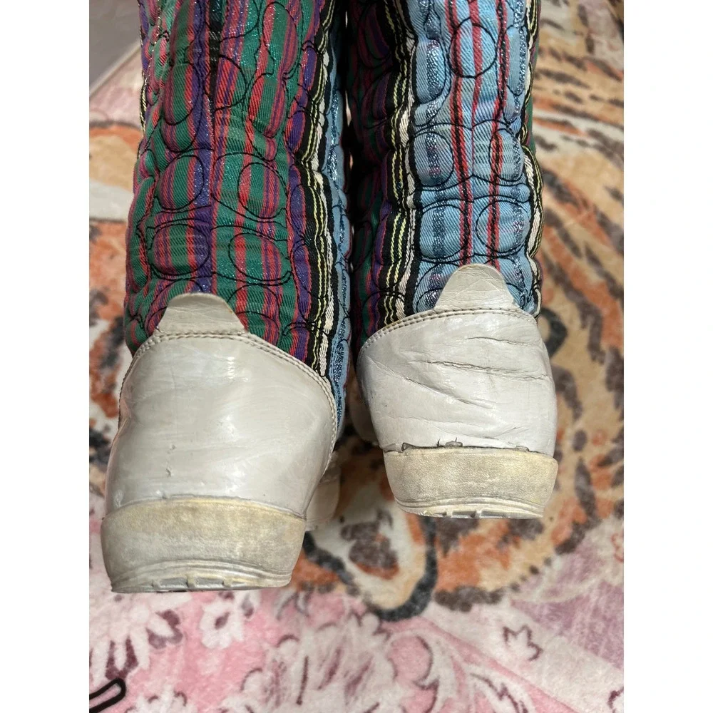 Coach Peggey Plaid Quilted Snow Boots White Multicolor Apres Ski‎ 2000's Y2K 6.5